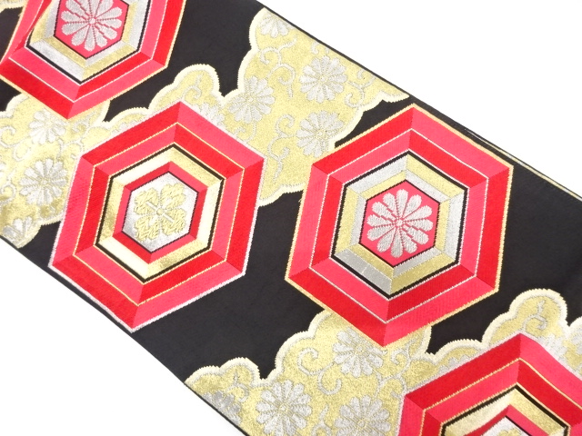 JAPANESE KIMONO / ANTIQUE FUKURO OBI / WOVEN FLORAL ARABESQUE